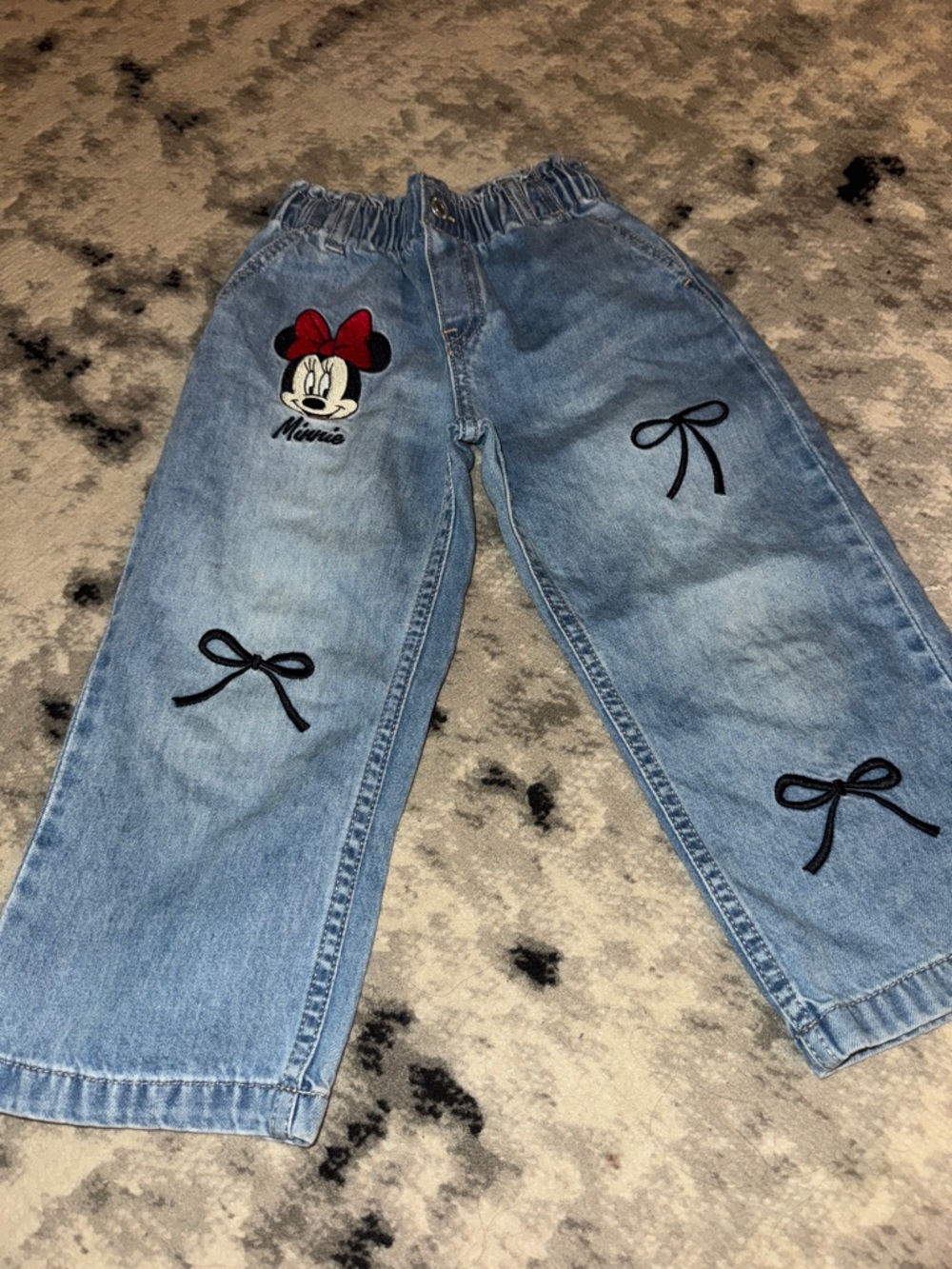 H&M Light Blue Denim Girls' Jeans with Minnie & Black Bow Accents